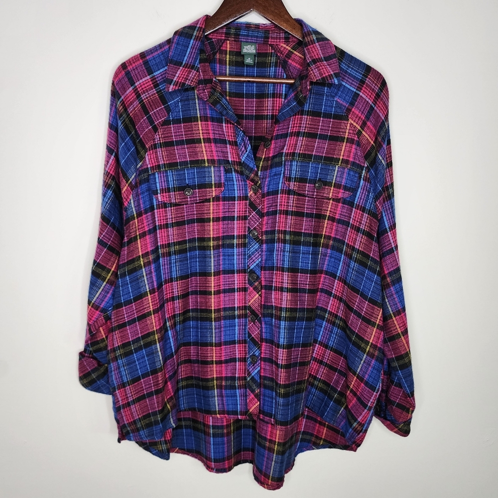 Wild Fable Vibrant Pink and Blue Plaid Longsleeve Button-Up Shirt Med